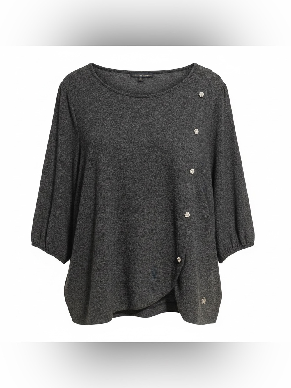 Adrienne Vittadini Charcoal Gray Crewneck Sweater with Decorative Buttons